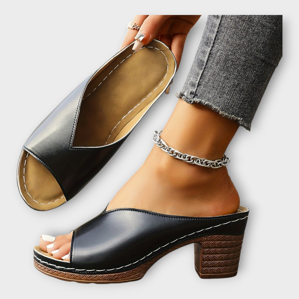 Heels with Thick Heel and Open Back